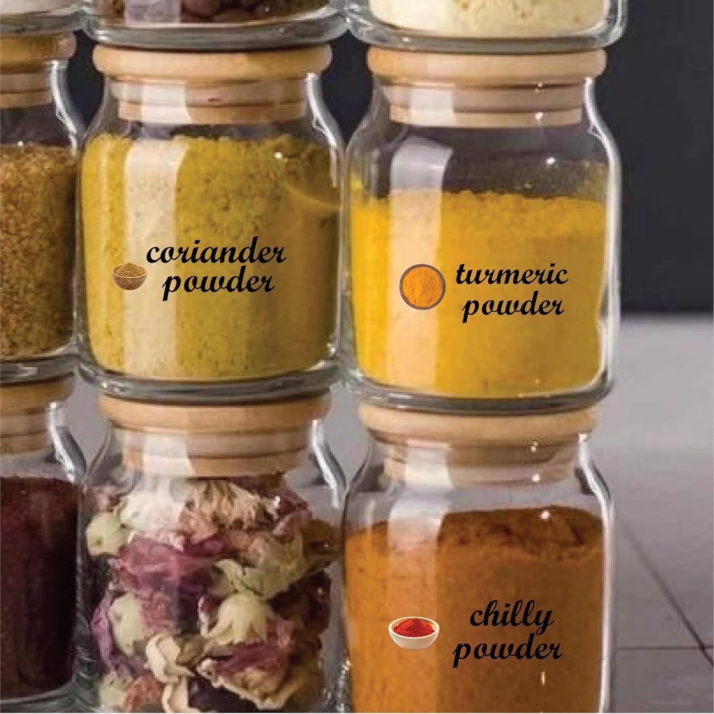 3D Waterproof Kitchen Spice Jar Label Stickers (Pack of 1 - 60 Stickers)